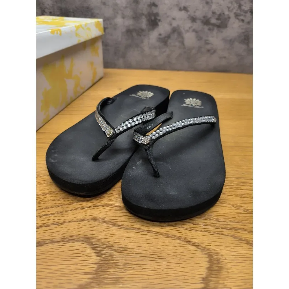 Yellow Box Rhinestone Flip Flops Wedge Heel Sandals Women's‎ size 6